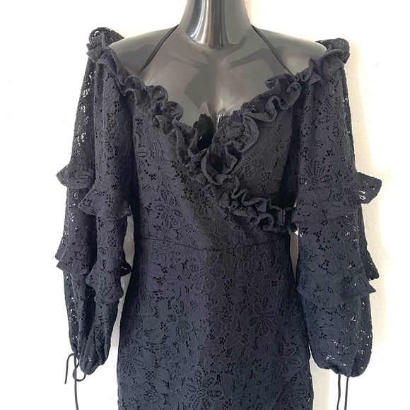 Tularosa Revolve Black Lace Lindsey Ruffle Mini Dress - Picture 9 of 17